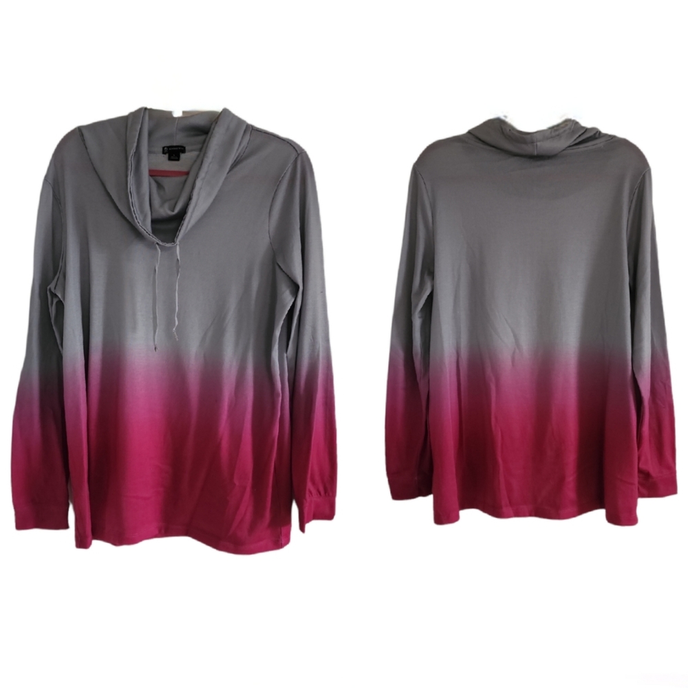 New Directions Gradual Color Fade Long Sleeve Drawstring Cowl Neck Sweater Sz L